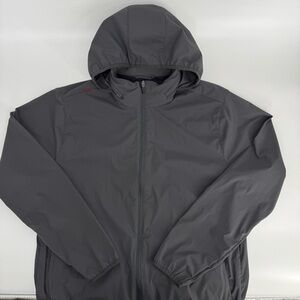 Rhone Windbreaker Jacket Men's Size XL Gray Full Zip Stowable Hood Lightweight